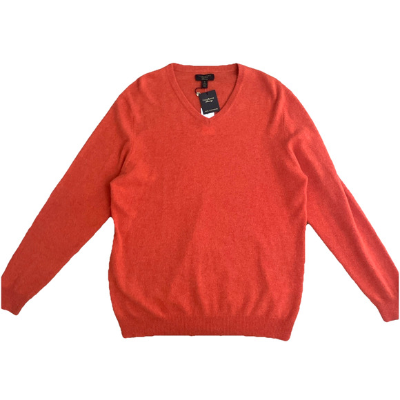 NWT Cashmere Club Room Sweater Men Orange Pottery Clay Pullover V Neck XL - Picture 1 of 5